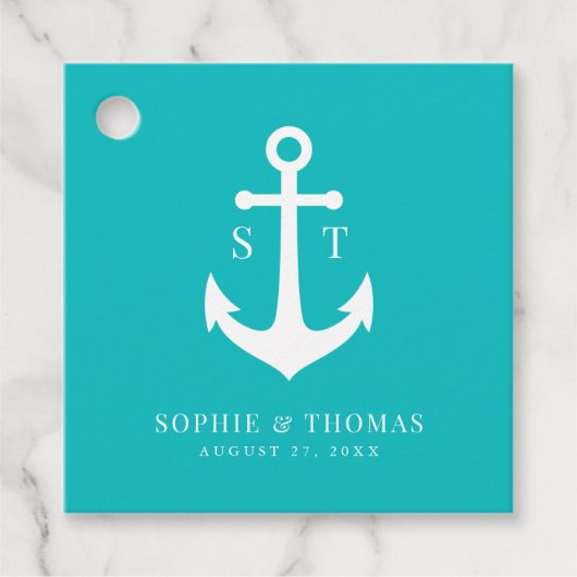 Aangepaste achtergrond kleur Monogram Anker Bruilo Bedankjes Labels (Voorkant)