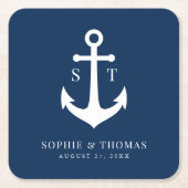 Aangepaste achtergrond kleur Monogram Anker Bruilo Kartonnen Onderzetters (Voorkant)