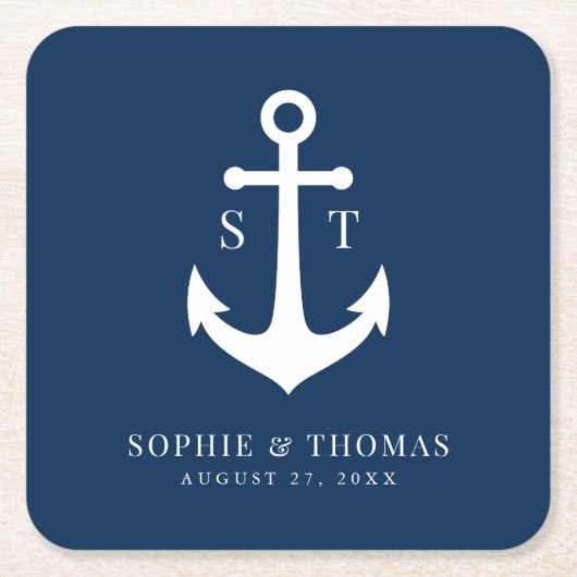 Aangepaste achtergrond kleur Monogram Anker Bruilo Kartonnen Onderzetters (Voorkant)
