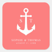 Aangepaste achtergrond kleur Monogram Anker Bruilo Vierkante Sticker (Voorkant)