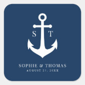 Aangepaste achtergrond kleur Monogram Anker Bruilo Vierkante Sticker (Voorkant)