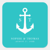 Aangepaste achtergrond kleur Monogram Anker Bruilo Vierkante Sticker (Voorkant)