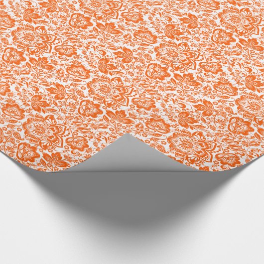 Aangepaste achtergrond Oranje Floral Pattern Cadeaupapier (Hoek)
