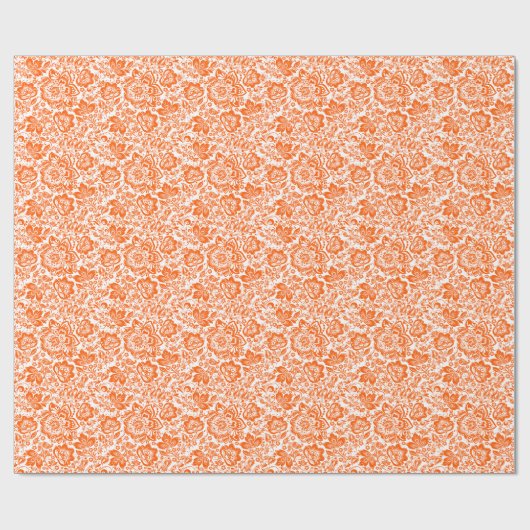Aangepaste achtergrond Oranje Floral Pattern Cadeaupapier (Vlak)