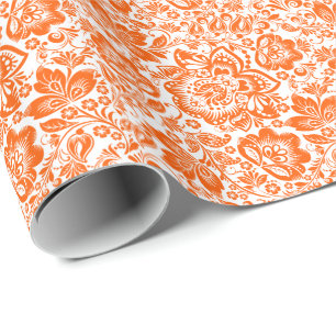 Aangepaste achtergrond Oranje Floral Pattern Cadeaupapier