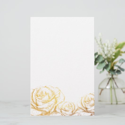 Aangepaste achtergrond  Rozen Floral Faux Gold Briefpapier (Staand voorkant)