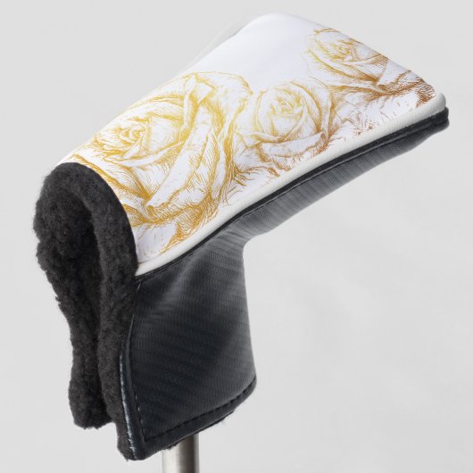 Aangepaste achtergrond Rozen Floral Faux Gold Golfheadcover (3/4 voorkant)