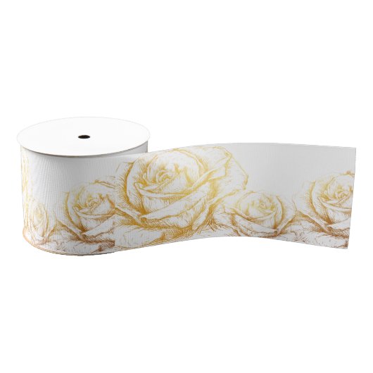 Aangepaste achtergrond Rozen Floral Faux Gold Grosgrain Lint (Spoel)
