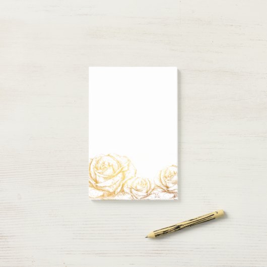 Aangepaste achtergrond  Rozen Floral Faux Gold Post-it® Notes (Op bureau)