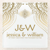 Aangepaste achtergrond voor Weddenschap Gold Lace Glazen Onderzetter (Voorkant)