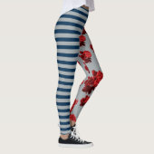 Aangepaste achtergrondkleur Blauwe Stripe Red Rose Leggings (Rechts)