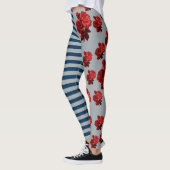 Aangepaste achtergrondkleur Blauwe Stripe Red Rose Leggings (Links)