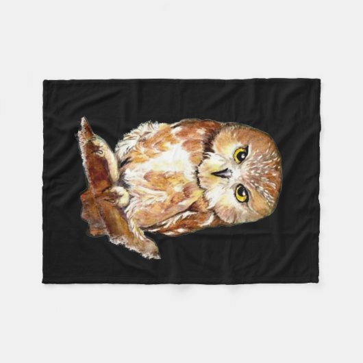 Aangepaste achtergrondkleur Kute Little Owl Art Fleece Deken (Voorkant (Horizontaal))