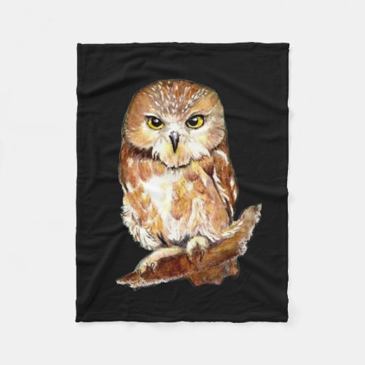 Aangepaste achtergrondkleur Kute Little Owl Art Fleece Deken (Voorkant)