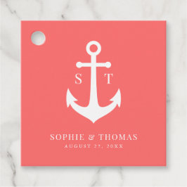 Aangepaste achtergrondkleur Monogram Anker Bruilof Bedankjes Labels