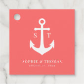 Aangepaste achtergrondkleur Monogram Anker Bruilof Bedankjes Labels (Voorkant)