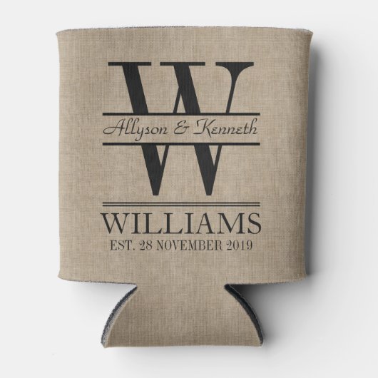 Aangepaste achterkant Burlap Logo Jubileum Monogra Blikjeskoeler (Voorkant)