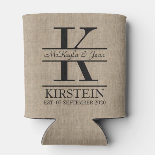 Aangepaste achterkant Burlap Logo Jubileum Monogra Blikjeskoeler (Achterkant)