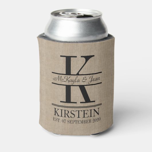 Aangepaste achterkant Burlap Logo Jubileum Monogra Blikjeskoeler (Blikje Achterkant)