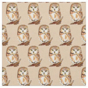 Aangepaste achterkleur Schattige Saw Whet Owl Bird Stof
