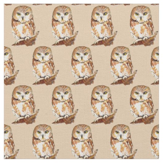 Aangepaste achterkleur Schattige Saw Whet Owl Bird Stof (Close Up)