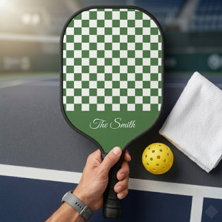 Aangepaste achternaam groene schaakbord pickleball paddle