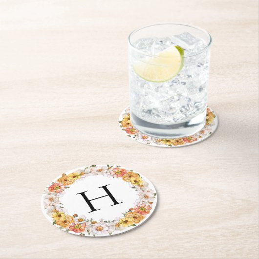 Aangepaste achternaam initiaal floral onderzetter (Insitu)