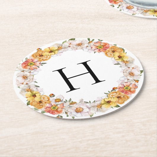 Aangepaste achternaam initiaal floral onderzetter (Gebogen)