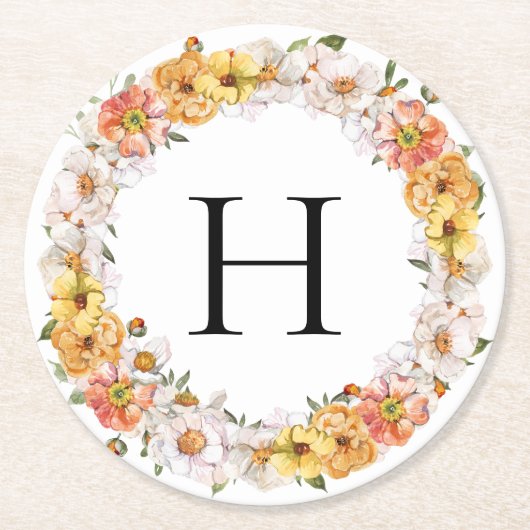 Aangepaste achternaam initiaal floral onderzetter (Voorkant)