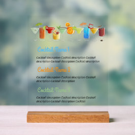 Aangepaste Acryl Bar Menu met handgetekende cockta Acryl Bord