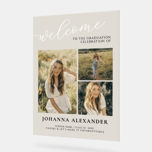 Aangepaste Acryl Modern 3 Foto's Afstuderen Welkom Acryl Bord (Hoek)