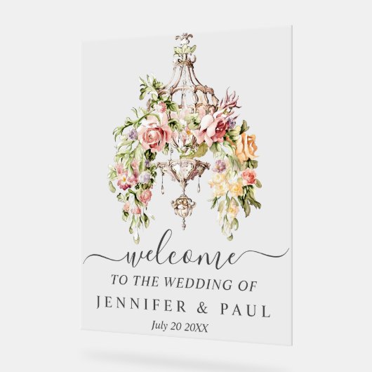 Aangepaste Acryl Trouwbord met Bloemen Kroonluchte Acryl Bord (Hoek)