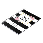 Aangepaste actie voor Black Floral Company Logo Notitieboek (Linkerzijde)