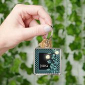 Aangepaste activering van Aqua Checkerboard Sleutelhanger (Hand)