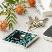 Aangepaste activering van Aqua Checkerboard Sleutelhanger (Zijkant)