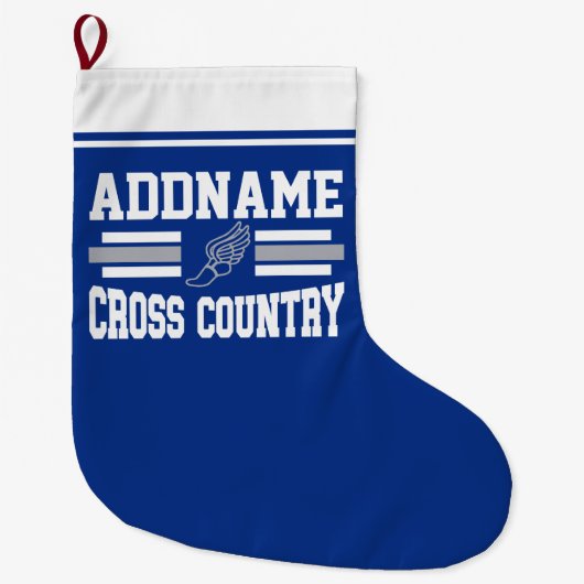 Aangepaste ADD NAAM Cross Country Runner Running T Grote Kerstsok (Voorkant)