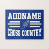 Aangepaste ADD NAAM Cross Country Runner Running T Legpuzzel (Horizontaal)