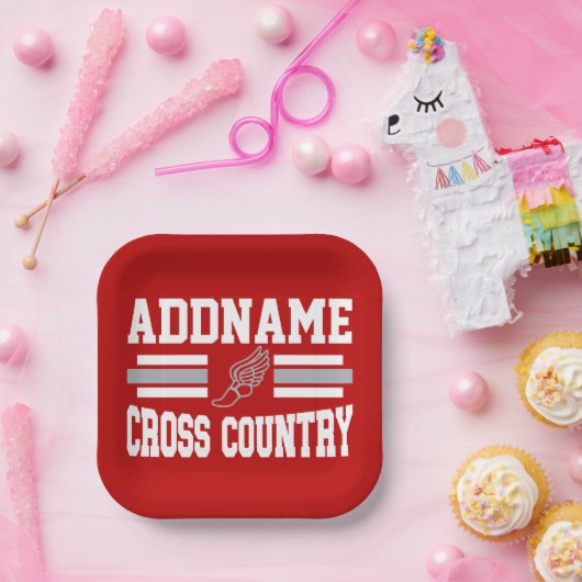 Aangepaste ADD NAAM Cross Country Runner Running T Papieren Bordje (Feest)