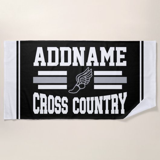 Aangepaste ADD NAAM Cross Country Runner Running T Strandlaken (Voorkant)