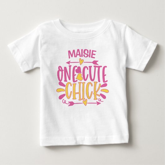 Aangepaste ADD NAAM Eén Cute Chick Pink Yellow (Voorkant)