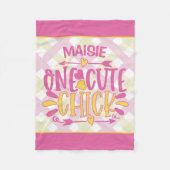 Aangepaste ADD NAAM Eén Cute Chick Pink Yellow Fleece Deken (Voorkant)