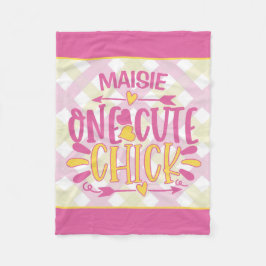 Aangepaste ADD NAAM Eén Cute Chick Pink Yellow Fleece Deken