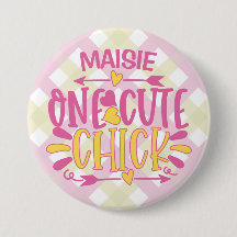 Aangepaste ADD NAAM Eén Cute Chick Pink Yellow