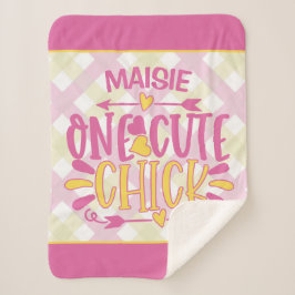 Aangepaste ADD NAAM Eén Cute Chick Pink Yellow Sherpa Deken