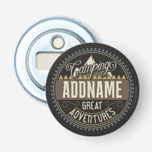 Aangepaste ADD NAAM Familie Kamp Trip Camping Reun Button Flesopener
