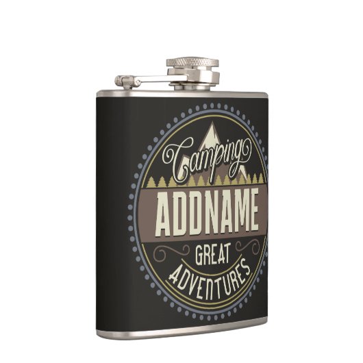 Aangepaste ADD NAAM Familie Kamp Trip Camping Reun Heupfles (Rechts)