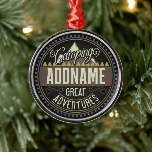 Aangepaste ADD NAAM Familie Kamp Trip Camping Reun Metalen Ornament (Boom)