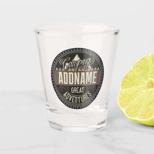 Aangepaste ADD NAAM Familie Kamp Trip Camping Reun Shot Glas (Voorkant)