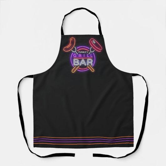 Aangepaste ADD NAAM Neon Barbeque Grill Bar BBQ Schort (Voorkant)
