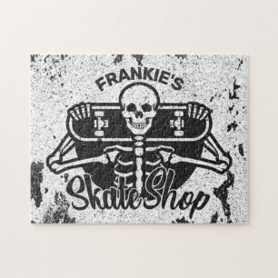 Aangepaste ADD NAAM Schedel Skateboard Skate Winke Legpuzzel
